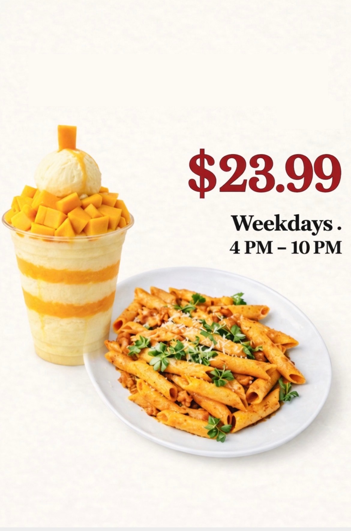 Pasta + Mango Cup Bingsu Combo